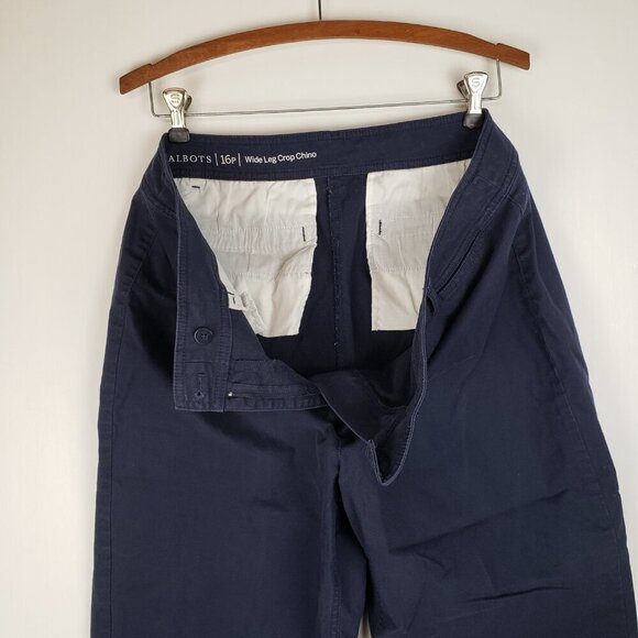 Talbots Wide Leg Crop Chino Pants Navy Blue Lightweight Canvas Womens Size 16P - Picture 5 of 7